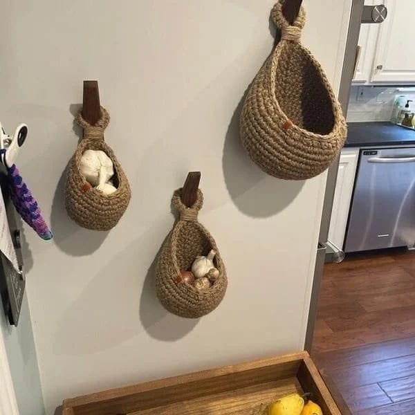 Panier Suspendu Élégant Fait Main pour Légumes et Fruits