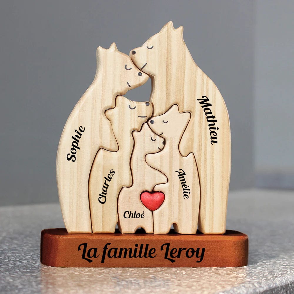 Famille Ours en Bois - Cadeau personnalisé