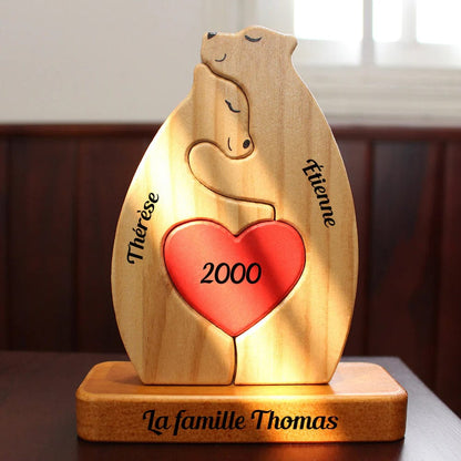Famille Ours en Bois - Cadeau personnalisé