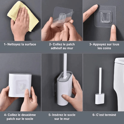 Brosse WC en Silicone avec Manche Longue & Patch Mural